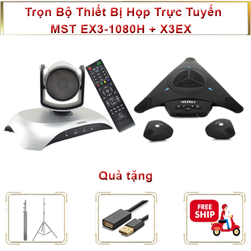 Trọn Bộ Thiết Bị Họp Trực Tuyến MST EX3-1080H + X3EX kèm 2 mic mở rộng